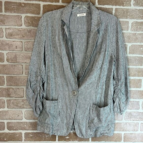 Max Studio Women's Jacket Linen Blend Large Black White Cardigan Lagenlook - Picture 1 of 10